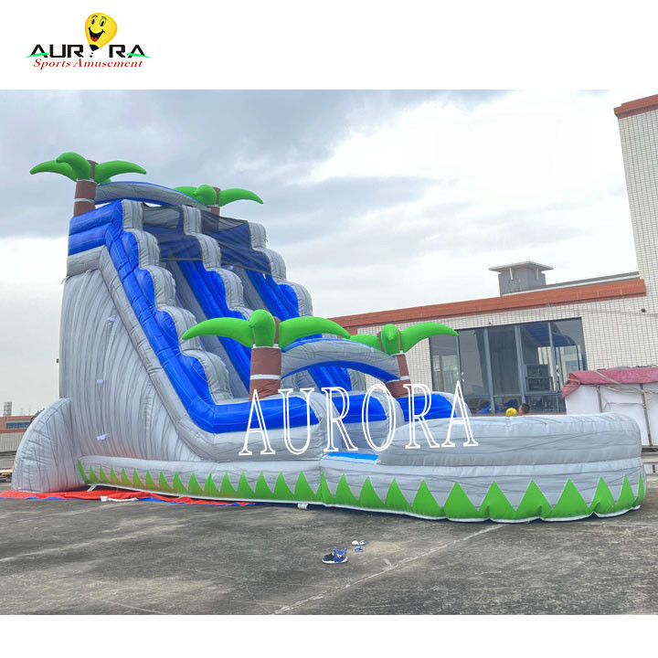 Blue And Gray Outdoor Inflatable Slide Combo With Bounce House For Kids