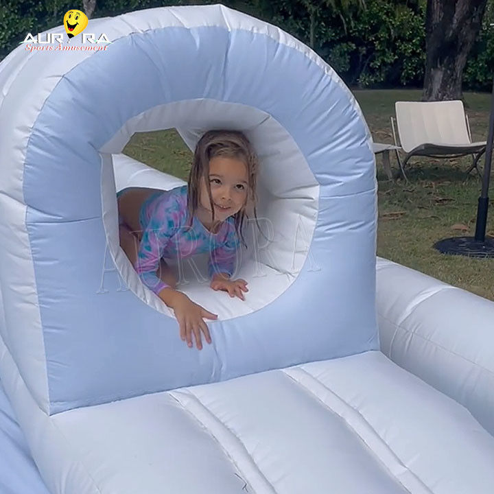 White Outdoor Inflatable Soft Play Equipment Playground Water Slide Pool For Kids