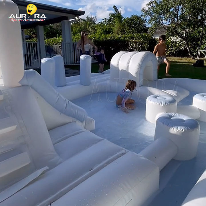 White Outdoor Inflatable Soft Play Equipment Playground Water Slide Pool For Kids