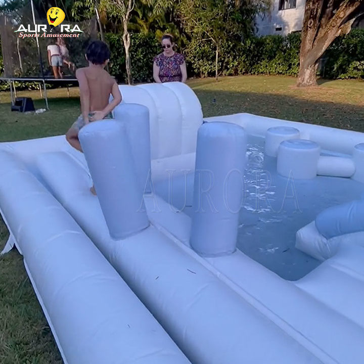 White Outdoor Inflatable Soft Play Equipment Playground Water Slide Pool For Kids