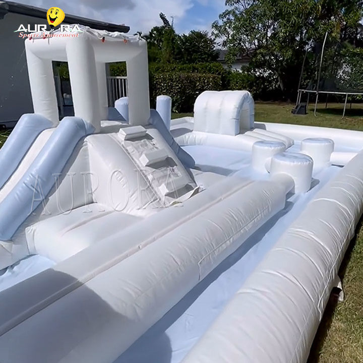 White Outdoor Inflatable Soft Play Equipment Playground Water Slide Pool For Kids