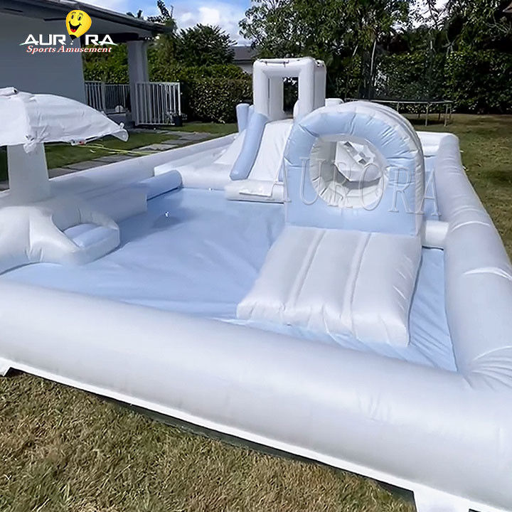White Outdoor Inflatable Soft Play Equipment Playground Water Slide Pool For Kids