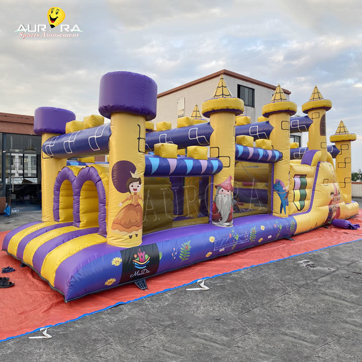 Commercial Inflatable Obstacle Course With Slide Waterproof Yellow Purple Color