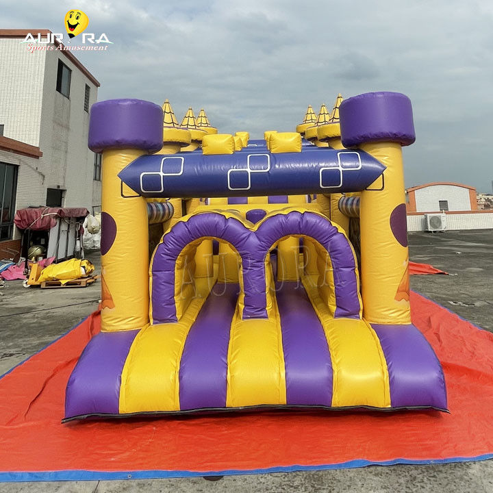 Commercial Inflatable Obstacle Course With Slide Waterproof Yellow Purple Color