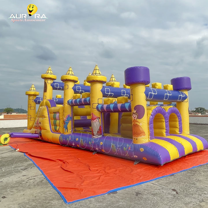Commercial Inflatable Obstacle Course With Slide Waterproof Yellow Purple Color