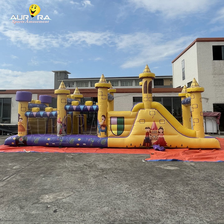 Commercial Inflatable Obstacle Course With Slide Waterproof Yellow Purple Color
