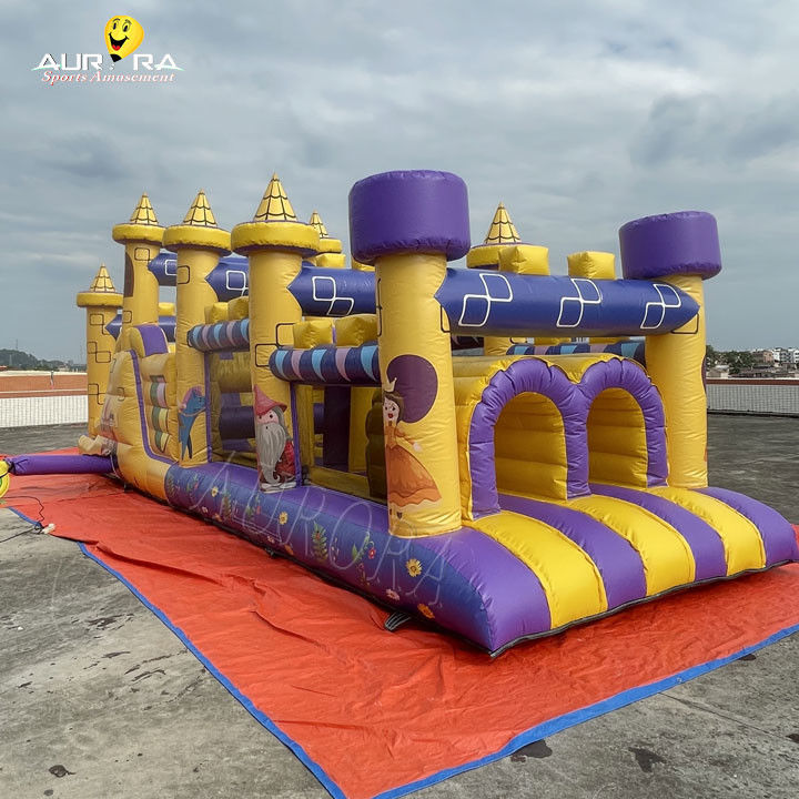 Commercial Inflatable Obstacle Course With Slide Waterproof Yellow Purple Color
