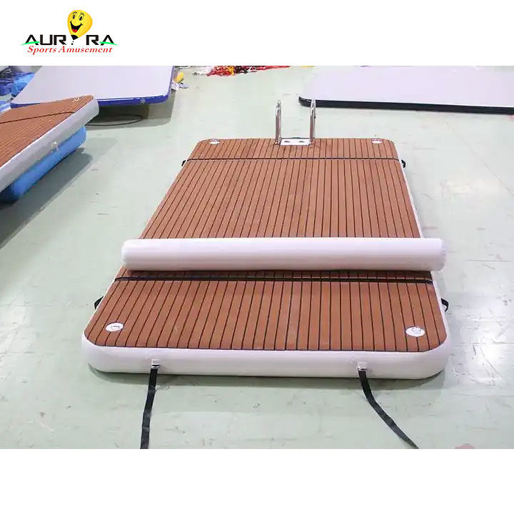 OEM Inflatable Floating Dock Swim Platform With Ladder Drop Stitch PVC Teak Foam