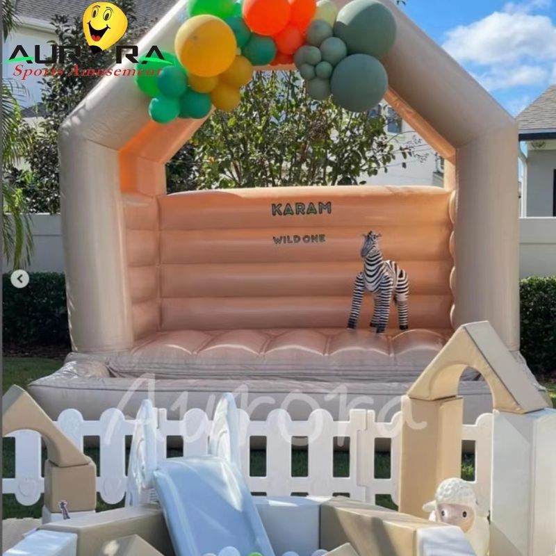 Tan And White PVC PU Inflatable Soft Play Equipment Playground Customized Color