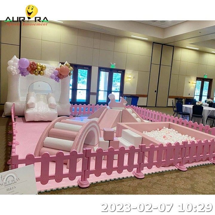 Soft Play Carousel Pink Indoor Play Center Area With Ball Pit Bounce House