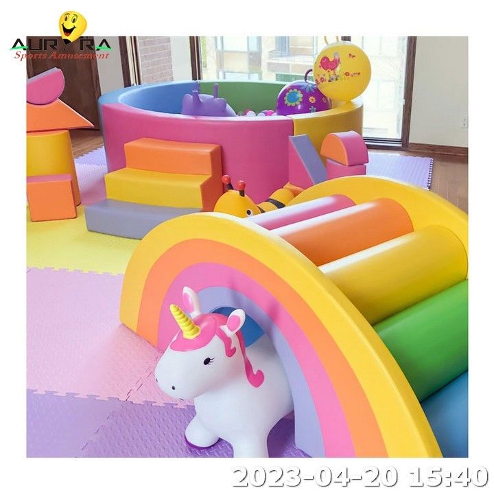 PU Leather Kids Soft Play Equipment Block Foam Indoor Play Ground Ball Pit Pool Blue