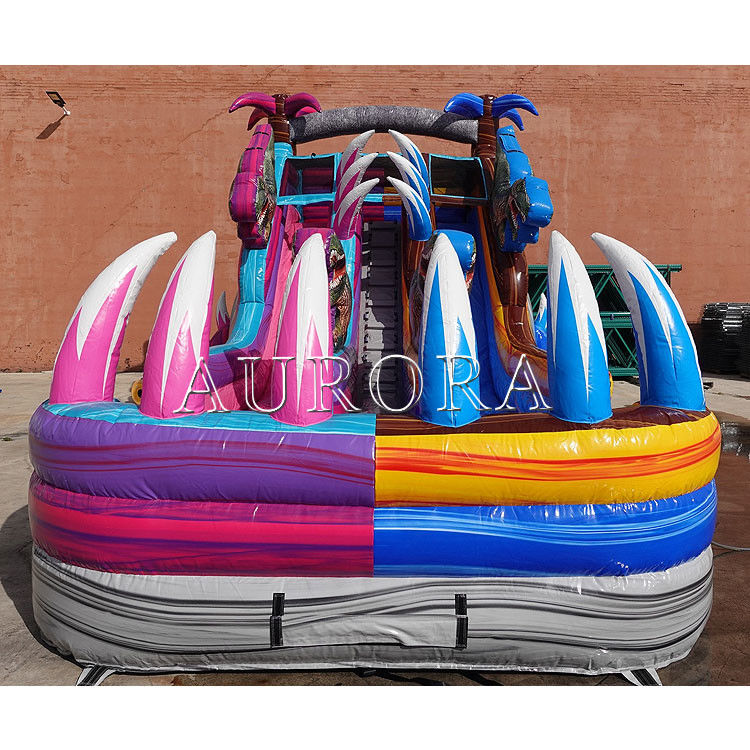 Outdoor Bouncy Inflatable Water Slides For Pool Purple Blue Commercial Grade Giant