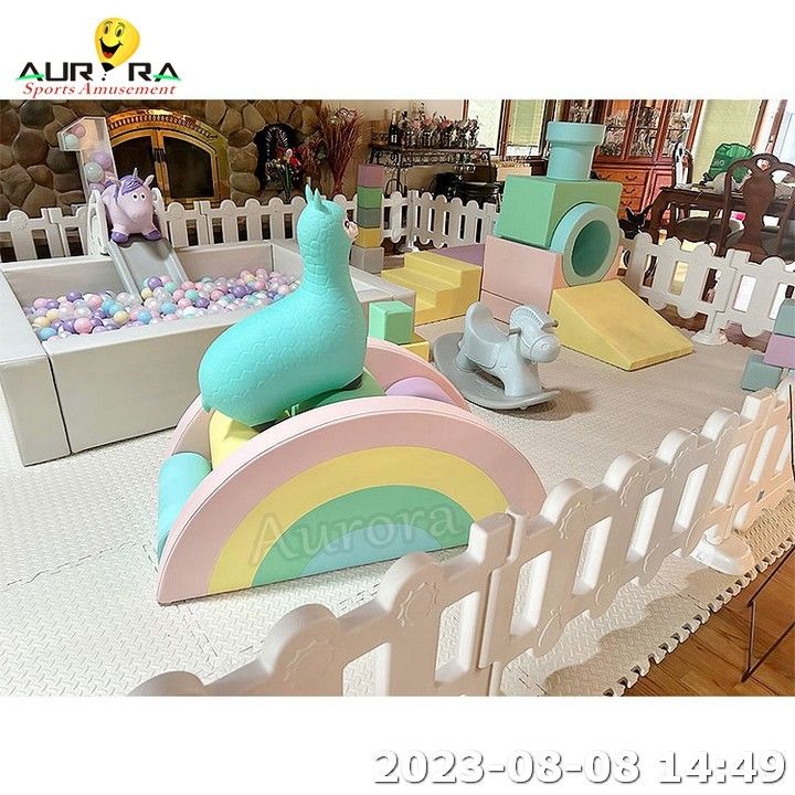 White Green Children Soft Play Foam Blocks Play Set With Ball Pit Soft Play Equipment