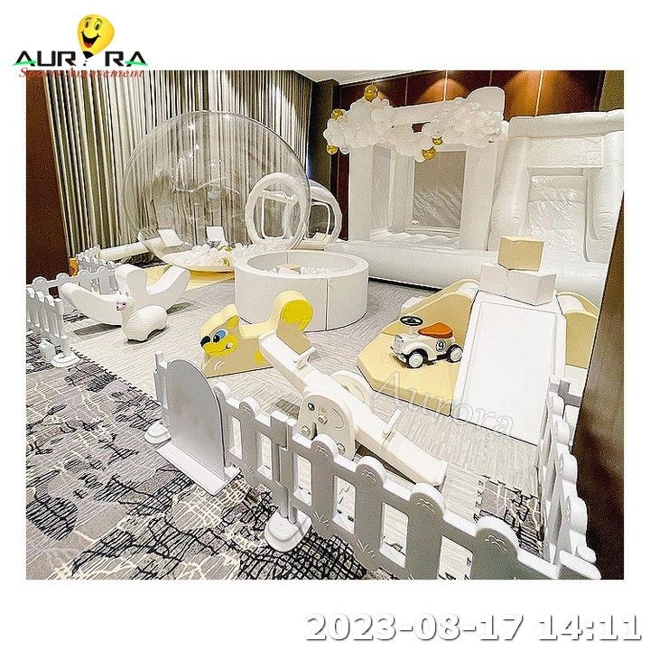 Kids Indoor Playground White Bounce House With Slide Bubble Tent Climber Ball Pools