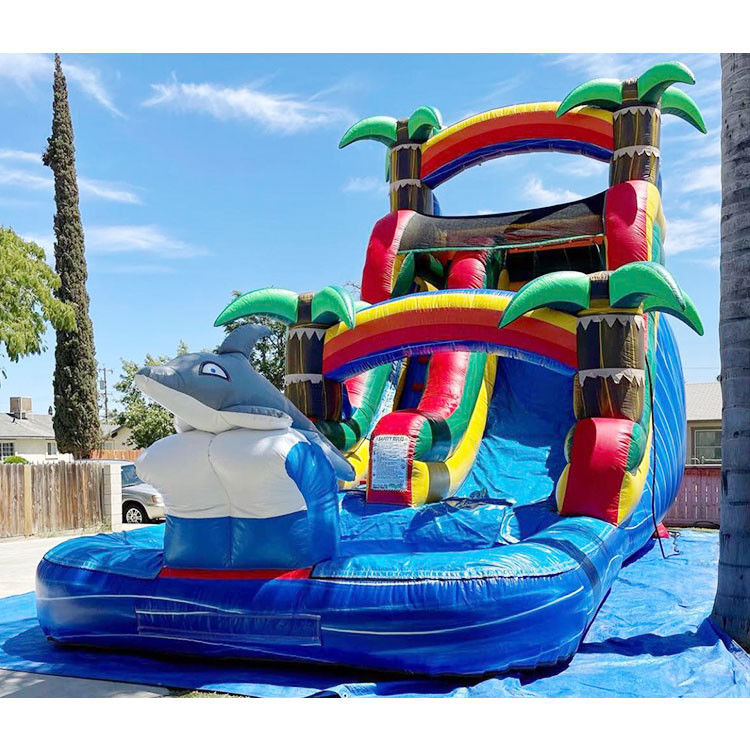 Cheap Inflatable Water Slides 24'H Triple Lane Tropical Giant Water Slides For Adults