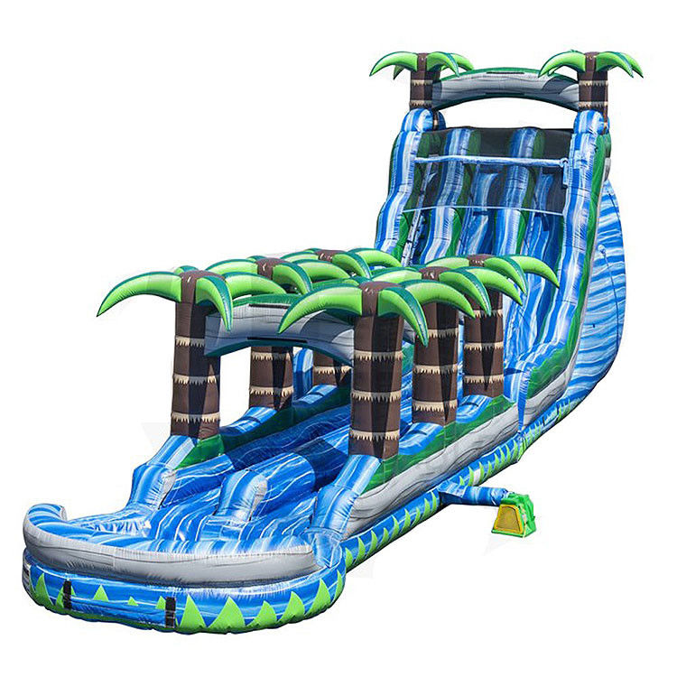 Double Lane Inflatable Slides Water Or Dry Slide With Swimming Pool For Party Business