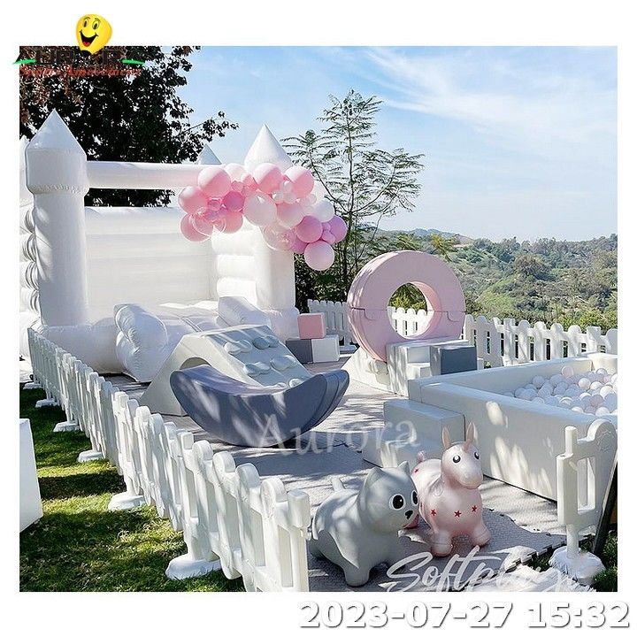 Outdoor Playground Soft Play With Fence With White Bounce House Soft Play Sets
