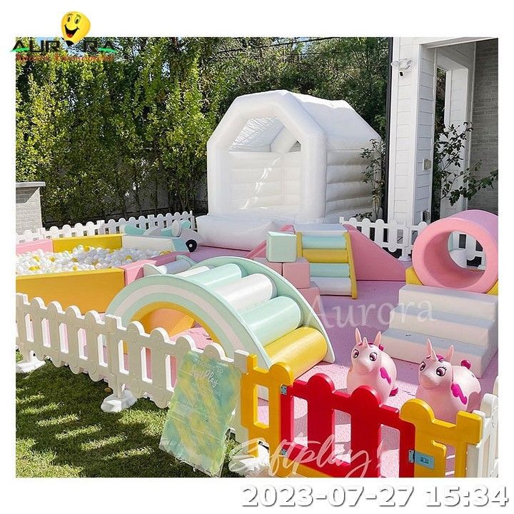 Outdoor Playground Soft Play With Fence With White Bounce House Soft Play Sets