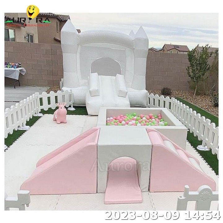 Soft Play Equipment Indoor Soft Play Square White Bounce House Ball Pit With Slide