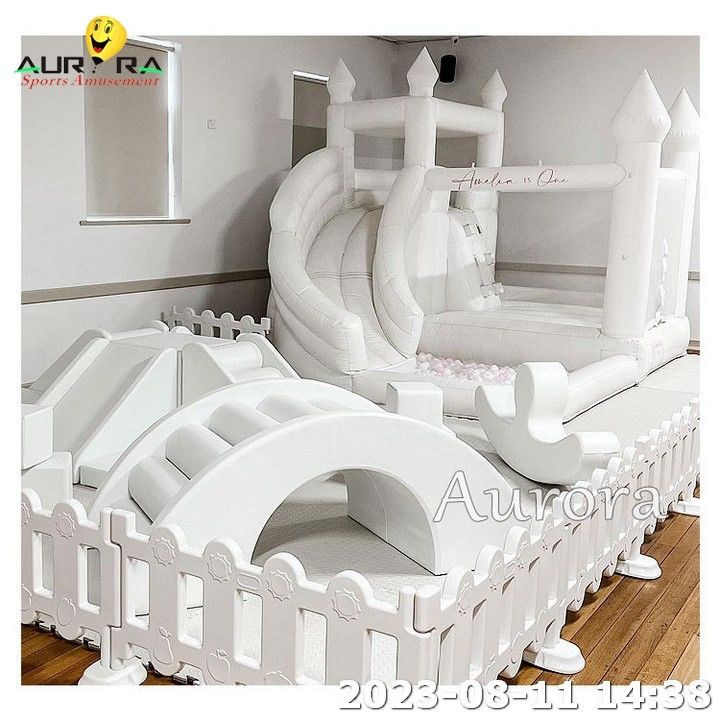 Soft Play Equipment Indoor Soft Play Square White Bounce House Ball Pit With Slide